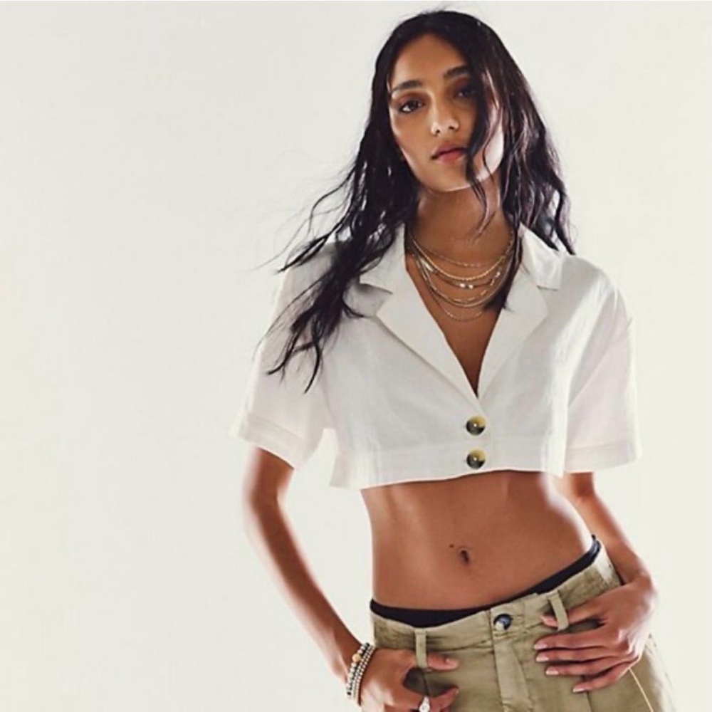 Free People Honeydew Cropped Blouse